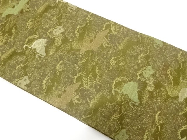 アンティーク　鶴に笠松・菊模様織り出し昼夜帯（材料）